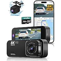 Dash Camera for Cars, 8K Full UHD Dash Cam Front and Rear Inside with App,Car Camera with Free 32GB SD Card,Built-in Wi-Fi GPS,3.16”IPS Screen,170°Wide Angle,WDR,24H Parking Mode,Night Vision