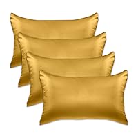 Elegant Comfort 4-Pack Cooling Viscose Satin Pillowcase Set with Hidden Zipper Closure, Silky Smooth for Best Hair and Skin Care-Beautiful Gift Box-4-Piece Satin Pillowcase Set, Standard/Queen, Gold