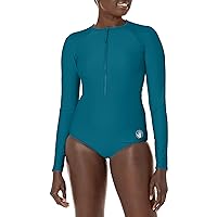 Body Glove Women's Standard Smoothies Channel Solid Long Sleeve Zip Front One Piece Paddle Swimsuit