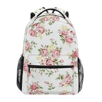 ALAZA Pink Rose Flower Backpack Purse with Multiple Pockets Floral Name Card Personalized Travel Laptop School Book Bag, Size S/16 inch