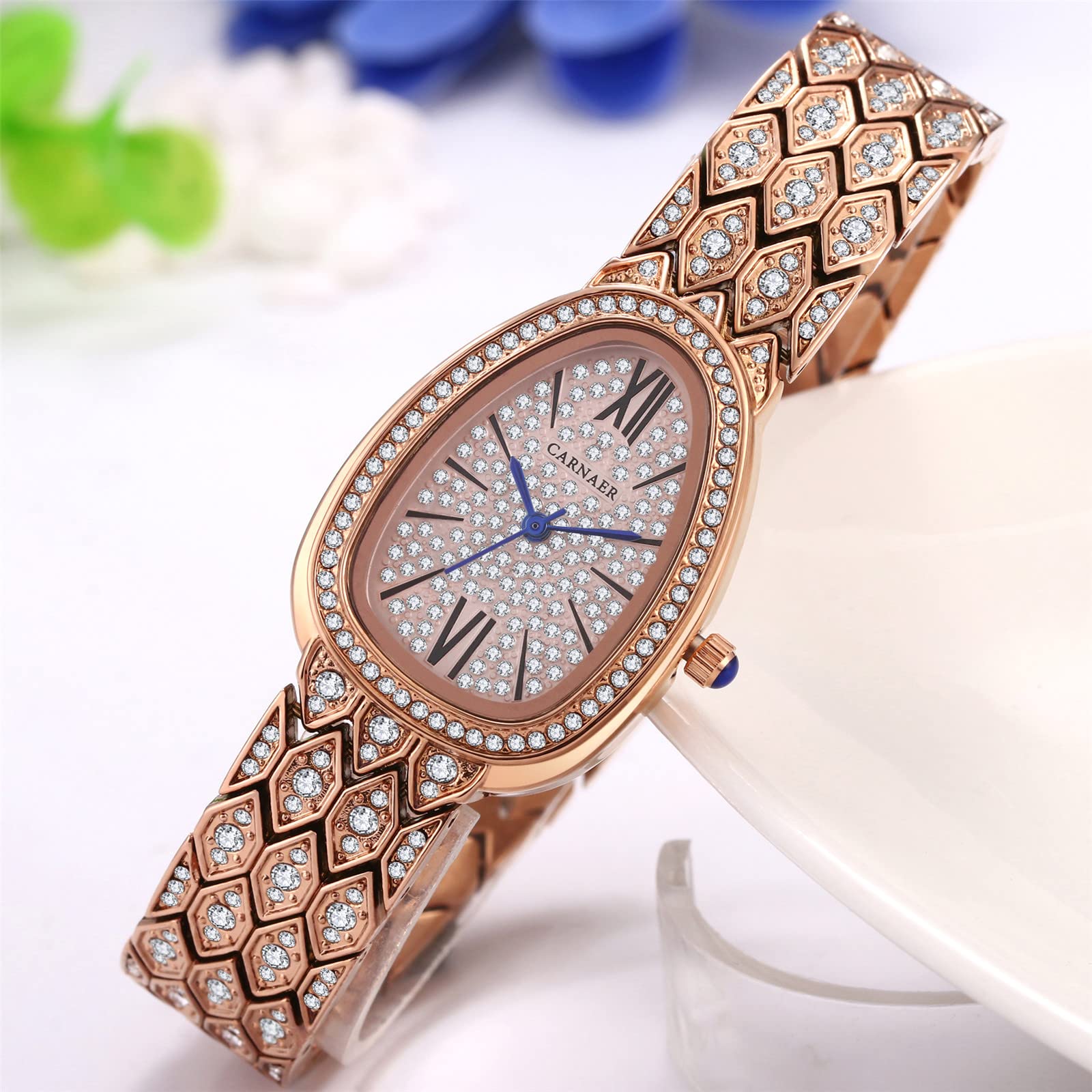 JewelryWe Women's Iced Out Watch Bling Full Diamonds Rhinestones Wristwatch Simple Quartz Analog Dress Watch for Xmas