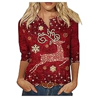 Christmas Tree Womens Tops 2024 Fall Women's 3/4 Sleeve Round Neck Floral Print Tshirt Slim Tops Cute Light Color Losses