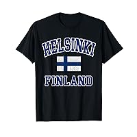 Helsinki Finland Flag Distressed Vintage Europe College Font T-Shirt