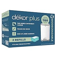 Diaper Dekor Plus Diaper Pail Biodegradable Refills | 2 Count | Most Economical Refill System | Quick & Easy to Replace | No Preset Bag Size – Use Only What You Need | Exclusive End-of-Liner Marking
