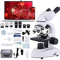Binocular Compound Microscope 40X-2000X, Research Grade Professional Microscope with Dual Mechanical Stages and Coaxial Coarse/Fine Focus Knobs, Built-in Electronic Eyepieces, Adult Microscope
