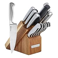 Sabatier 15-Piece Forged Stainless Steel Knife Block Set, High-Carbon Stainless Steel Kitchen Knives, Razor-Sharp Knife set with Acacia Wood Block, Stainless Steel Handles