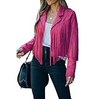 Dokotoo Womens 2023 Fashion Faux Suede Tassel Jackets Lapel Cropped Motorcycle Jacket Outerwear