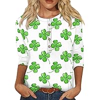 Womens St Patricks Day Shirt Crew Neck 3/4 Sleeve T Shirts for Women Green Irish Shamrock T-Shirt Cute Graphic Tees 2024