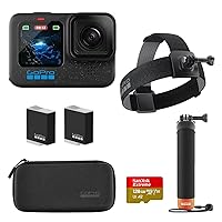 GoPro HERO12 Waterproof Action Camera with 5.3K Video Recording, 27MP Photos, Special Holiday Bundle with 128GB Memory Card & SD Adapter Complete Bundle Set (Black) (CHDRB-121-RW)