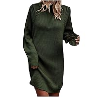 Raglan Sleeve Knit Sweater Dress for Women Side Slit Knitted Pullover Dress Fall Long Sleeve Longline Jumper Tops