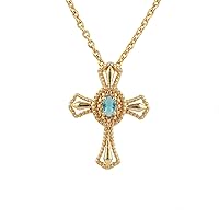 Blue Topaz Hydro Handmade Gold Plated Brass Chain Pendant Cross Necklace Jewelry