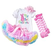 Baby Girls 1st Easter Outfit Romper Tutu Skirt Headband Leg Warmers 4Pcs Clothes Set for Girls 0-24 Months