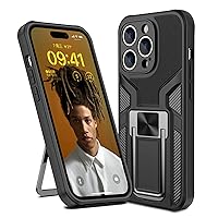 Shockproof Case for iPhone 14 Pro Max Case Cover with Holder Kickstand, Heavy Duty Protective Bumper Armour Phone Shell with Magnetic - Black