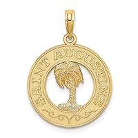 14k Gold Saint Augustine Round Frame With Palm Tree Center Charm Pendant Necklace Measures 26x19.2mm Wide 1.6mm Thick Jewelry Gifts for Women