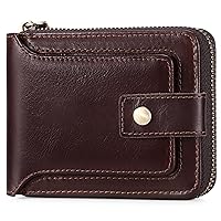 GOIACII Genuine Leather Wallet for men RFID Blocking Men Wallet with ID Window Zip Coin Pocket