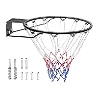 VEVOR Basketball Rim, Wall Door Mounted Basketball Hoop, Heavy Duty Q235 Basketball Flex Rim Goal Replacement with Net and Double Spring, Standard 18