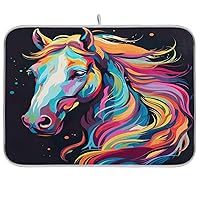 Horse Colorful Dish Drying Mat for Kitchen Counter Absorbent Microfiber Dish Drying Pad Mat Quick Drying Dish Mat Drying Kitchen Mat for Kitchen Holiday Dinning Table 16
