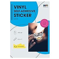 PPD 50 Sheets Inkjet Creative Media Matte Self Adhesive Vinyl Sticker Paper 8.5x11 PREMIUM Commercial Grade 4.7mil Thick Full Sheet Photo Quality Instant Dry Scratch and Tear Resistant (PPD-38-50)