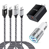 USB C Type Charging Cable C Wall Plug Car Charger Fast Charge for Google Pixel 8 7 6 Pro 6a/Samsung Galaxy A05S/A14/A53/A03S/A13/S22 Ultra/S21 Plus/S20 Plus/A32/A42/A52/A11/A12/A71/S10/LG Stylo 6 5