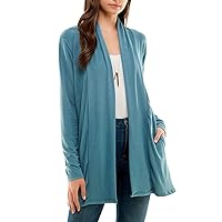 Women's Casual Lightweight Open Front Cardigans with Pockets and Formal Thin Kimono Duster Sweater Cardigan