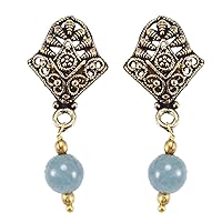 Silvesto India Fabulous- Metal- Brass, Jaipur Rajasthan India 6mm Round Single Bead Grey Quartz, Handmade Jewelry Manufacturer Small Stud Earring