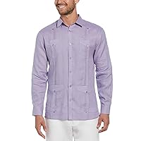 Cubavera Men's 100% Linen Long Sleeve Guayabera Shirt with Four Pockets, Camp Collar, Pintuck Detail, Relaxed Fit