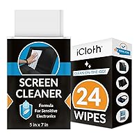 Screen Cleaner Wipes by iCloth – Individually Wrapped – Travel Size – Streak-Free – Clean Your Phone, iPad, Laptop, Computer Screen and More – 24 Wipes (5