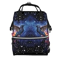 Two Hummingbirds Under the Starry Sky Print Diaper Bag Multifunction Laptop Backpack Travel Daypacks Large Nappy Bag, Black