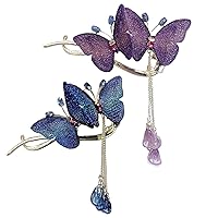 Butterfly Hair Clips, Purple Butterfly Hair Clips, 2Pcs Elegant Rhinestone Hair Clips for Women, Sparkle Decorative Hair Clips for Thick Long Hair Bun Maker