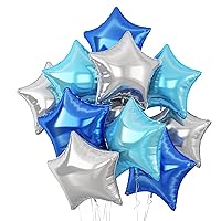 Blue Silver Foil Star Balloons,10Pcs Light Blue Star Shaped Foil Balloons,18Inch Dark Blue Silver Helium Mylar Balloons for Graduation,Brithday,Anniversary,Wedding Party Decorations