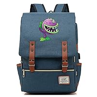 Plants vs. Zombies Game 15.6-inch Laptop Backpack Rucksack Vintage Business Bag with USB Charging Port Steel Blue / 1