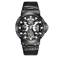 Mens Automatic Watches Skeleton Dial Leather Strap Waterproof Sport Watch UM1