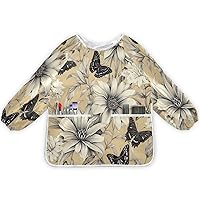 Butterfly Flowers Art Smock for Kids Waterproof Artist Painting Aprons Toddler Smock with Long Sleeves & Pockets