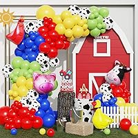 138Pcs Cow Balloon Arch Garland Kit Farm Animals Party Decorations Red Yellow Blue Green Animal Print Balloons for Farmhouse Barn Birthday Country Western Cowboy Baby Shower Party Supplies