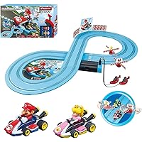 Carrera First Mario Kart - Slot Car Race Track with Spinners - Includes 2 Cars: Mario and Peach - Battery-Powered Beginner Racing Set for Kids Ages 3 Years and Up