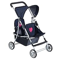 Double Baby Doll Stroller for Twin Dolls | Toy Doll Stroller for Toddlers, 4 Year Old, 5 Year Old Girls, 8 Year Old | 25” Tandem Play Toy Stroller for Baby Dolls, Denim Baby Stroller for Dolls