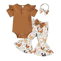 Newborn Baby Girl Bell Bottom Outfit Ruffle Romper Cute Bow Flare Pants Set Headband Cute Clothes