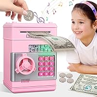 MAGIBX Piggy Bank Toys for 5 6 7 8 9 10 Year Old Girl Gifts, Money Saving Box for Teen Toys Age 6-8-10-12, Christmas Birthday Gifts, Stuff ATM Machine for Kids 5-7, Pink
