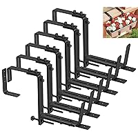 Y&M 6 Pack Deck Railing Adjustable Planter Box Brackets (6 to 12.5 in), Universal Window Box Brackets, Heavy Duty Iron Flower Box Wall Mounting Hooks for Balcony, Fences, Patio, and Garden - Black