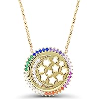 DECADENCE Sterling Silver Yellow Round Multicolor Cubic Zirconia Circle with Cut Stars 16+2