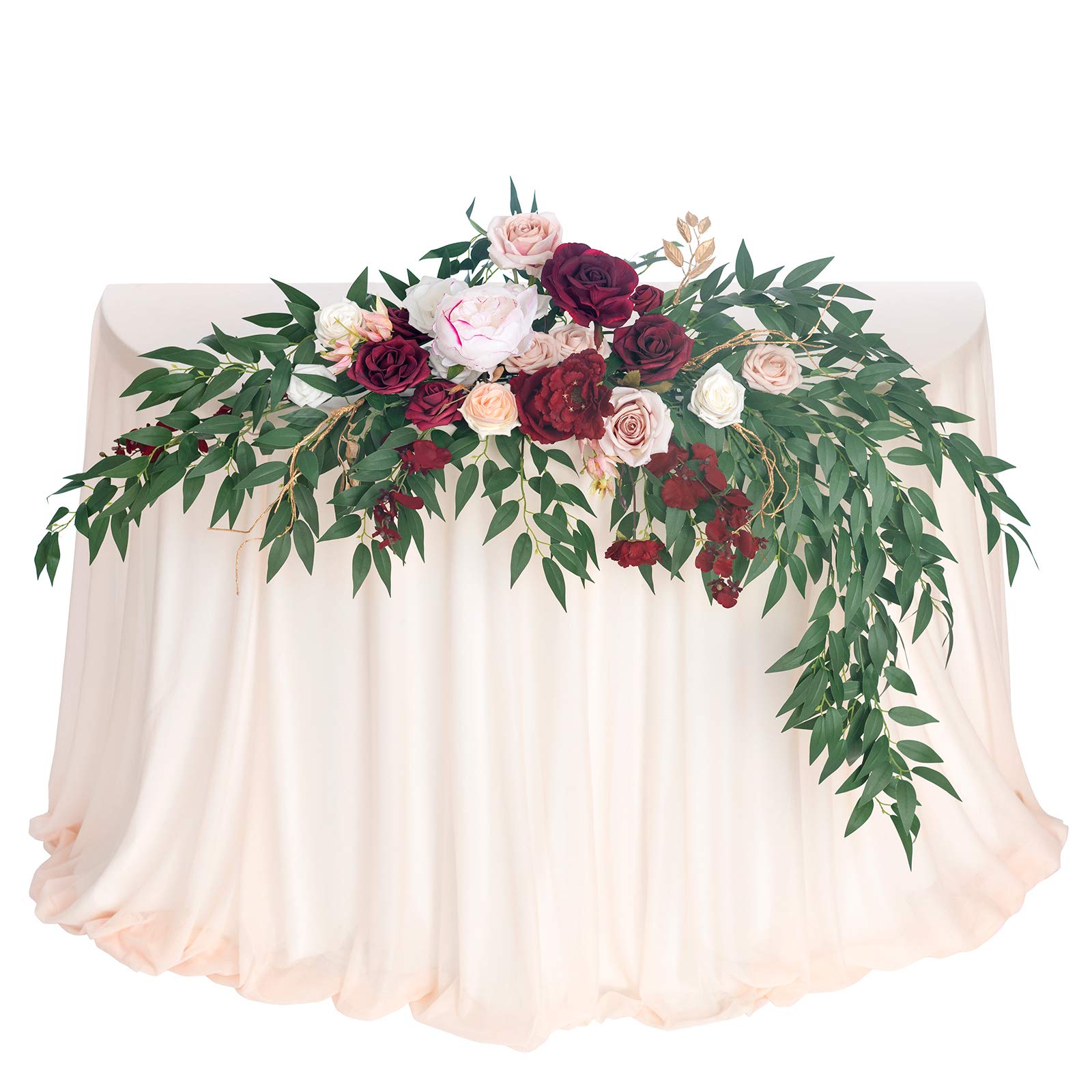 Ling's moment Artificial Flower Swag Floral Arrangement Centerpiece for Wedding Reception Sweetheart Table Decorations Tablecloth Included (Mar...
