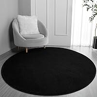 Round Area Rugs for Bedroom Living Room, 4x4 Black Super Soft Comfy Thickened Memory-Foam Indoor Circle Carpet, Modern Aesthetic Minimalist Carpet for Boys Girls Adults Nursery Home Décor