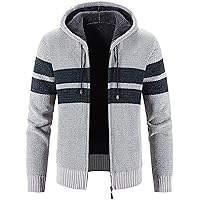 DuDubaby Men's Hooded Plush Plaid Knitting Drawstring Coat Sweater Warm Solid Color Jackets Tops