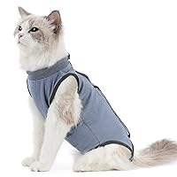 Cat Surgery Recovery Suit Cat Onesie for Cats After Surgery Spay Surgical Abdominal Wound Skin Diseases E-Collar Alternative Wear (Grey-Blue-S)