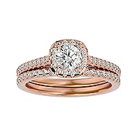 Certified 14K Gold Dual Ring in Round Cut Moissanite Diamond (0.53 ct) Round Cut Natural Diamond (0.62 ct) With White/Yellow/Rose Gold Engagement Ring For Women