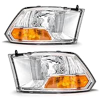 Compatible with 2009 2010 2011 2012 Dodge Ram 1500 2500 3500 Pickup Dual Cab Trims Headlights Chrome Housing Amber Reflector Driver and Passenger Side(Not fit Quad Models)