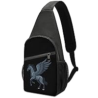 Pegasus Black Horse Sling Bag Crossbody Backpack Travel Chest Bag Hiking Daypack