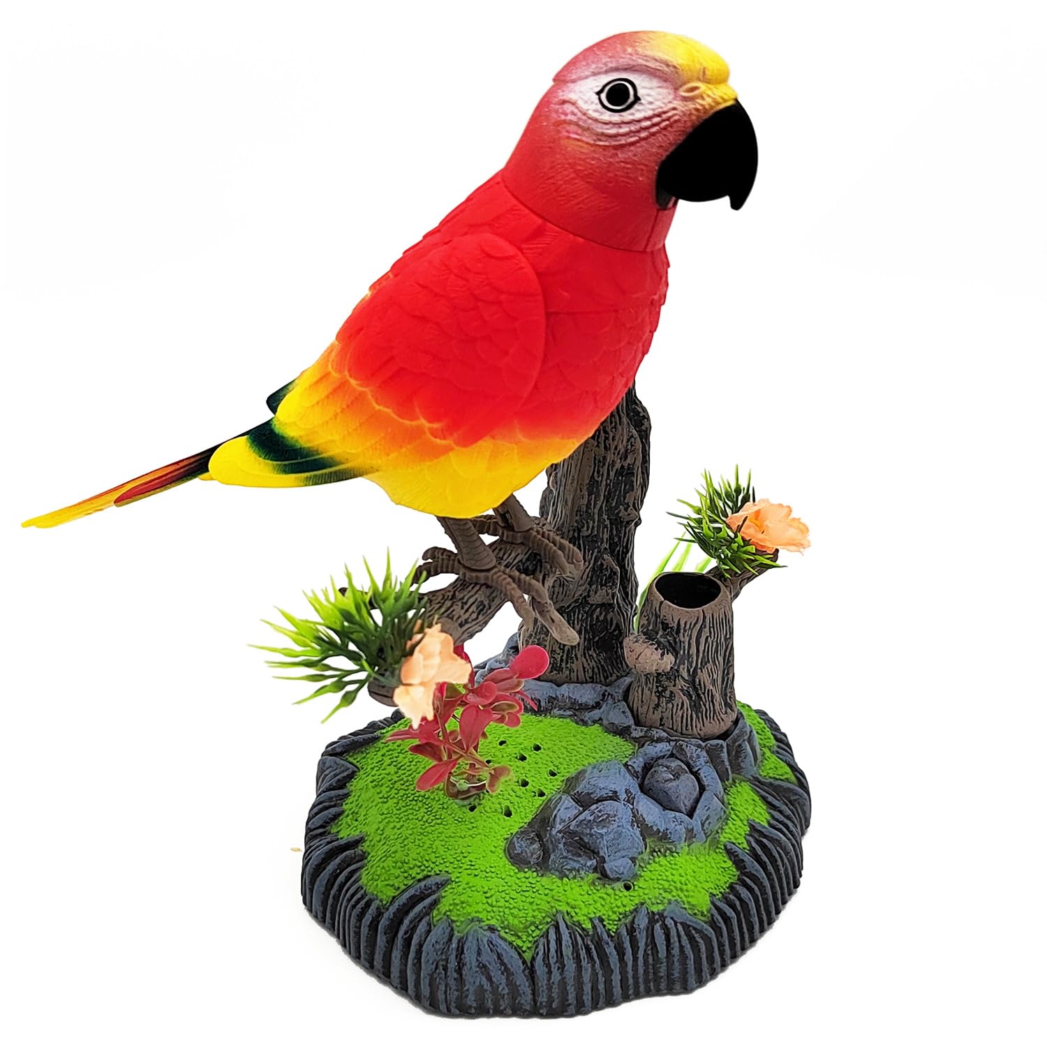 Tipmant Electronic Bird Toys Electric Parrots Animal Pets Move Chirp Realistic Home Office Room Decoration Kids Birthday Gifts (Red)