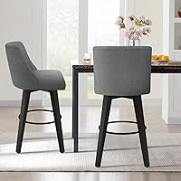 MUUEGM Bar Stools Set of 2, 360°Swivel Counter Barstools with Thicken Cushion Back, Fabric Upholstered Counter Height Bar Chair, 30