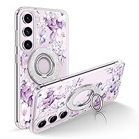 GVIEWIN Bundle - Compatible with Samsung Galaxy S23 Case (Foliolosa/Purple) + Magnetic Phone Ring Holder (Silver)